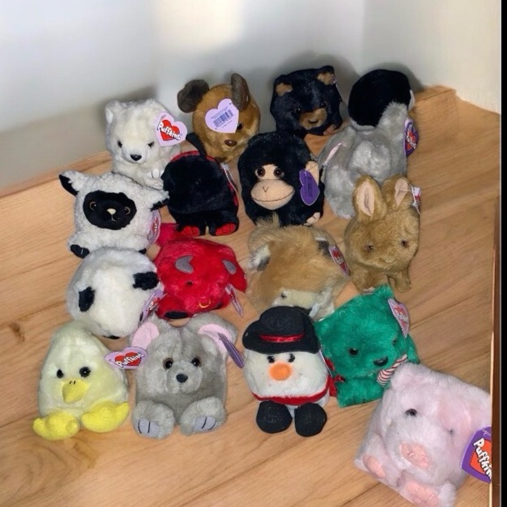 Puffins Adorable Plush Animal Set - 17 altogether. Black, Brown, White